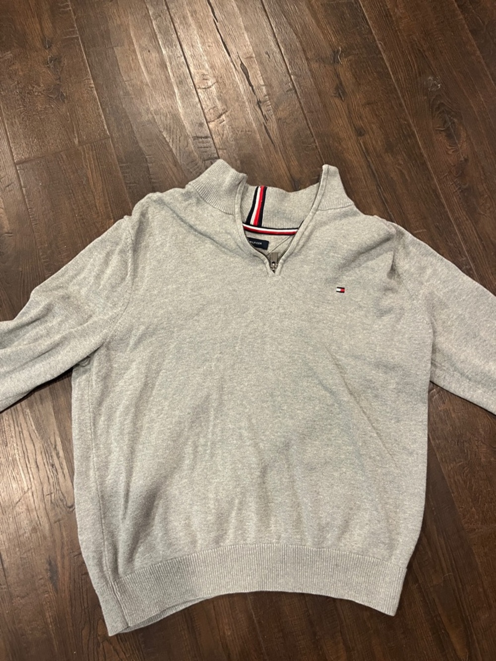 Tommy Hilfiger Light Gray Half-Zip Sweater with Flag Logo - Picture 3 of 11